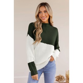 Asymmetrical Colorblock Standing Collar Sweater
