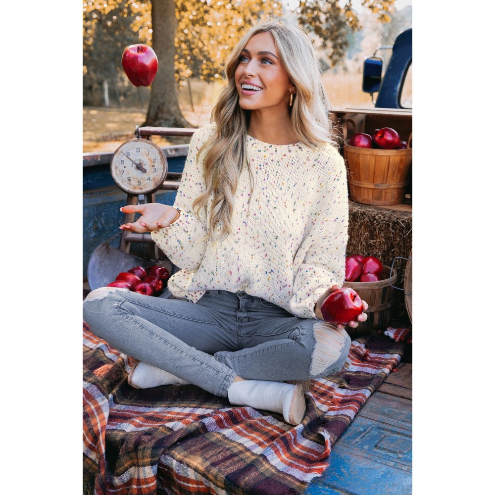 Rainbow Pom Pom Drop Sleeve Sweater