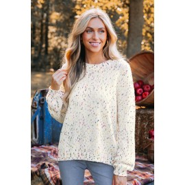 Rainbow Pom Pom Drop Sleeve Sweater