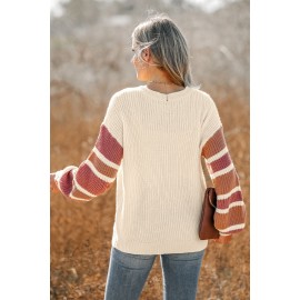 V-Neck Buttoned Striped Sweater