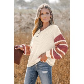 V-Neck Buttoned Striped Sweater