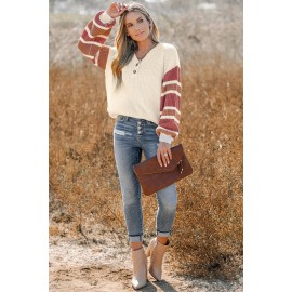 V-Neck Buttoned Striped Sweater