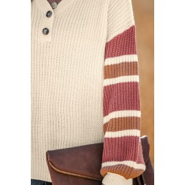 V-Neck Buttoned Striped Sweater
