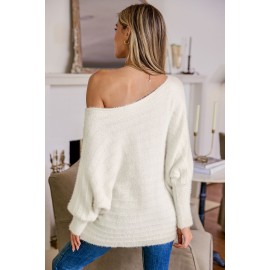 Ivory Off-Shoulder Puff Sleeve Sweater