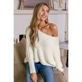 Ivory Off-Shoulder Puff Sleeve Sweater