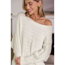 Ivory Off-Shoulder Puff Sleeve Sweater