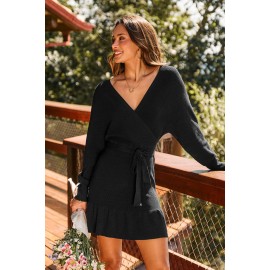 Wrapped Up Black Mini Sweater Dress