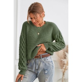 Green Honeycomb Puff Sleeve Sweater