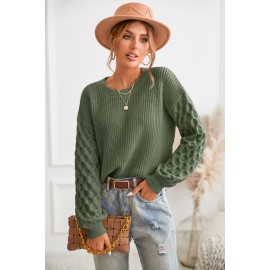 Green Honeycomb Puff Sleeve Sweater