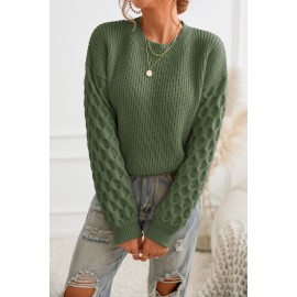 Green Honeycomb Puff Sleeve Sweater